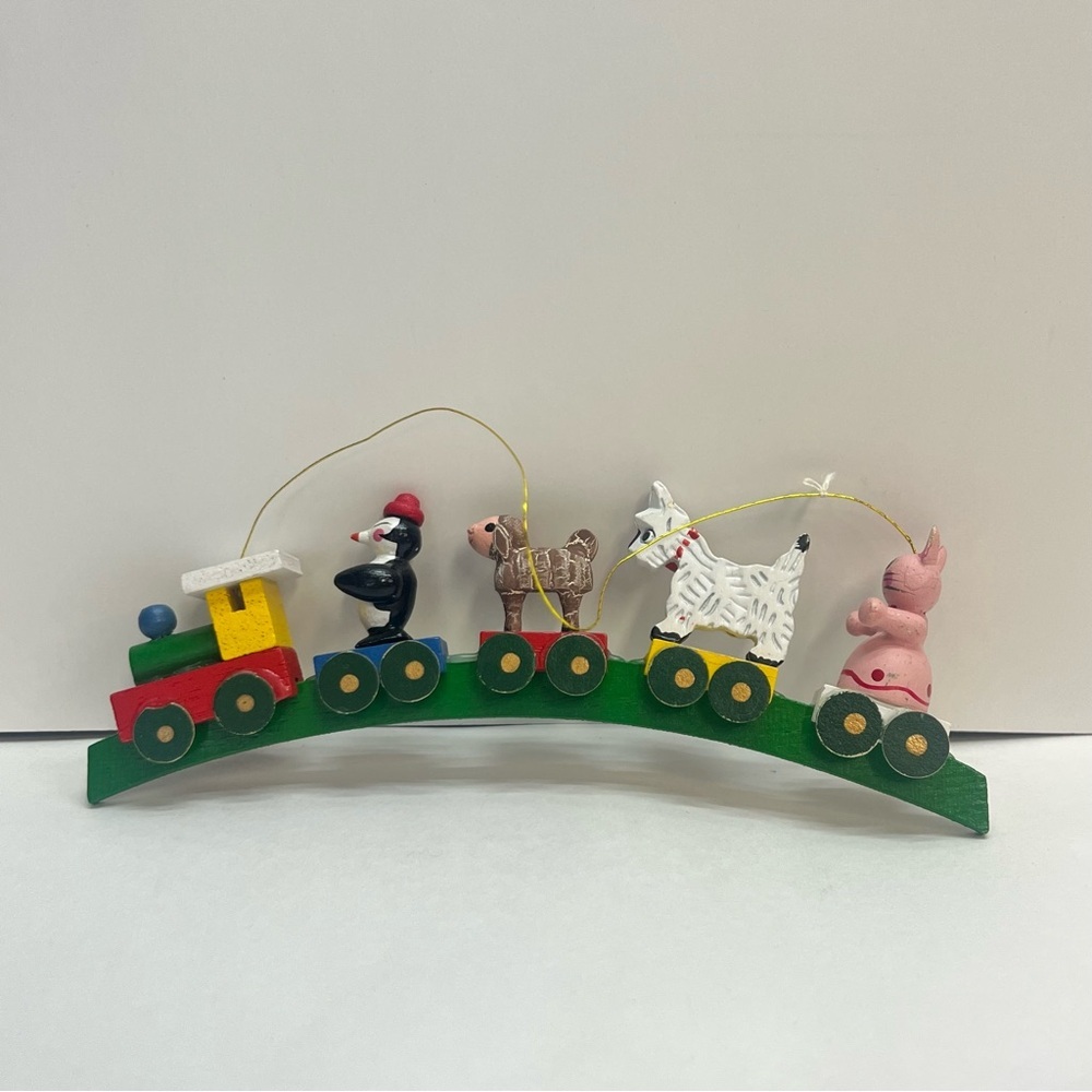 vintage wooden christmas train‎ ornament animals hand-painted